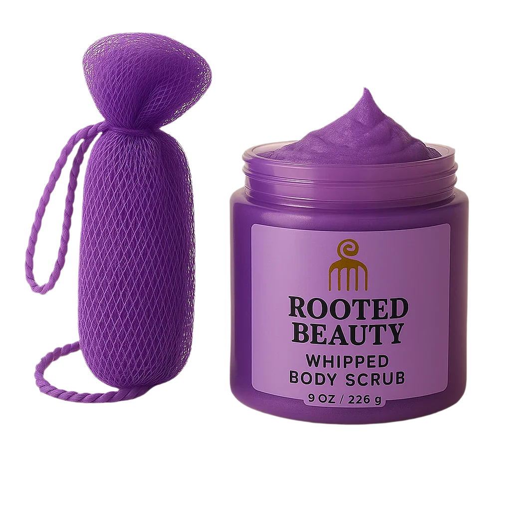 Sustainable Sourced Authentic African Net Sponge + Clean Body Scrub Set Royal Purple
