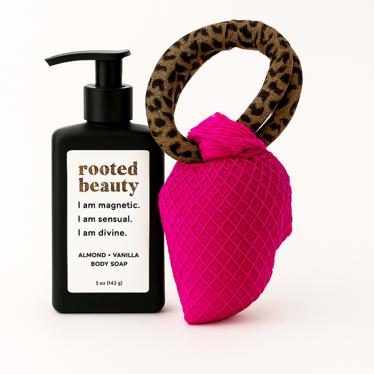 Sustainable Sourced Authentic African Net Sponge + Almond Vanilla Body Wash Feeling Feminine Set